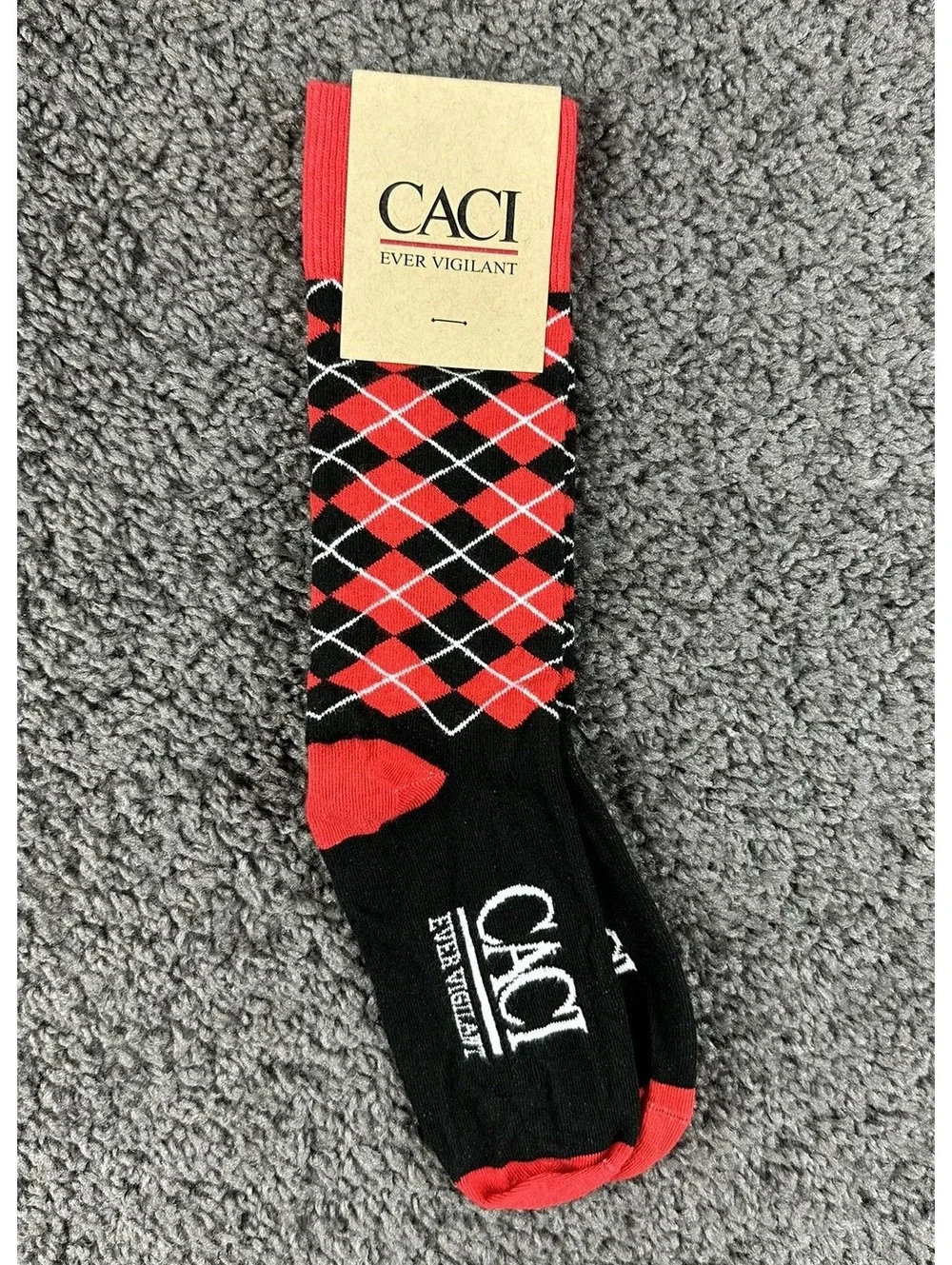 Sock Club Men Crew Socks Red Black Argyle CACI Ever Vigilant Military Cotton USA